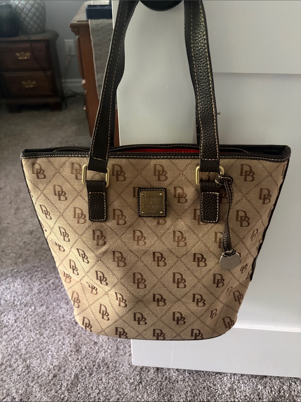 Dooney & Bourke Beige and Brown DB Logo Tote Shoulder Bag